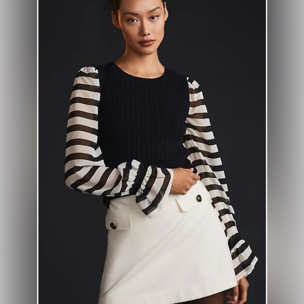 Anthropologie Maeve Contrast Sleeve Sweater XS